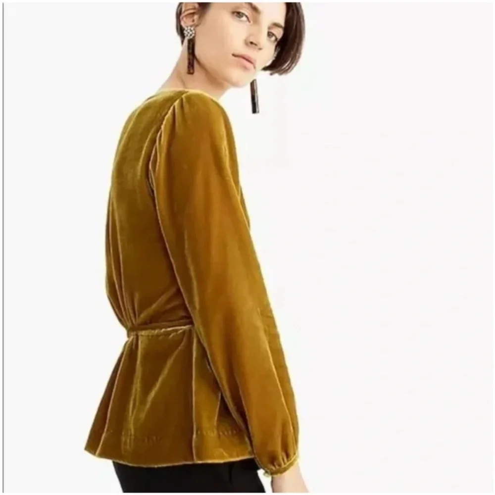 J. Crew Blouse Faux Wrap Holiday Party Drapey Velvet Golden Amber Women's 14 - Picture 3 of 14